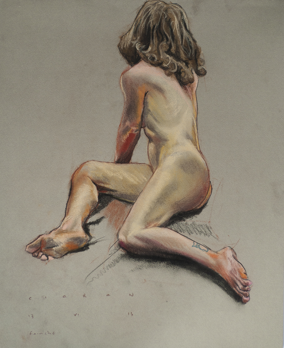 Life model Fainche twisting,  by Ciaran Taylor.
                     Nude